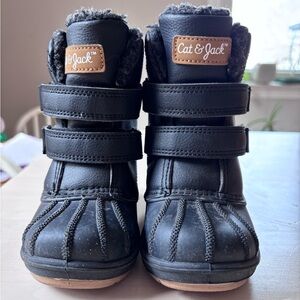 Cat & Jack Black Snow Boots with Brown Accents